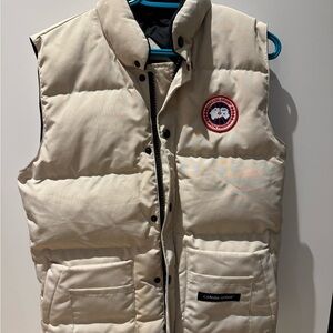 Canada Goose Cream Quilted Vest with Stand-Up Collar